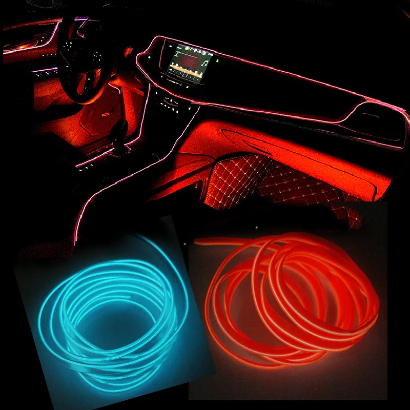 Luz da atmosfera da tira do diodo emissor de luz do carro para a DIY flexível Auto Interior da lâmpada da lâmpada Luzes de decoração das luzes de néon de néon 1m / 3m / 5m / 5m