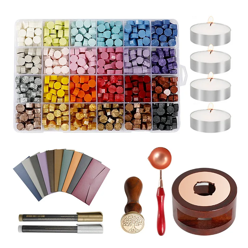 500 Pièces Perles Cire à Cacheter Rouge Kit Avec Cuillère Et Bougie - Idéal Pour Enveloppes