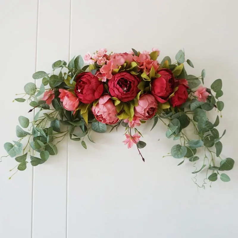 Dekorativa Blommor Kransar Jul Konstgjorda Silk Solrosor Swag Arch Decor Peony Backdrop Handgjorda Garland Hem Hängande Krans