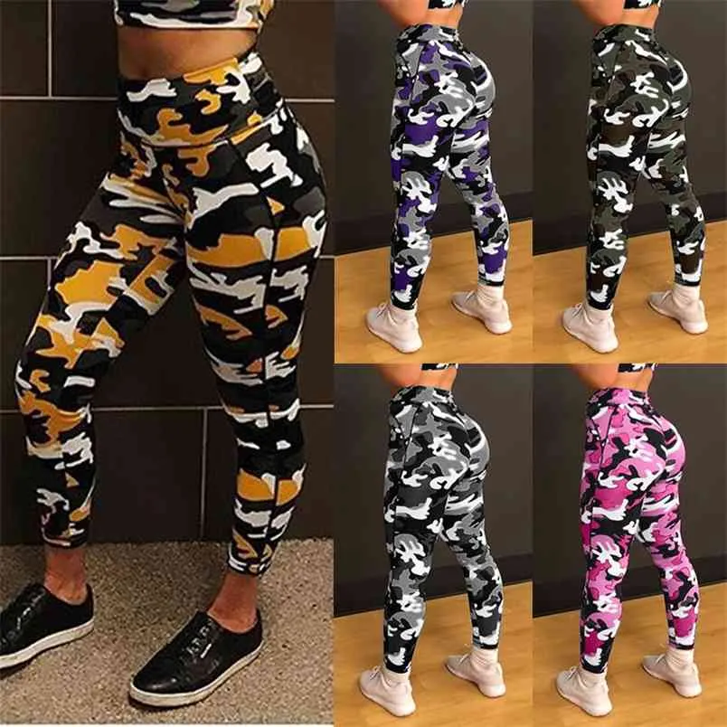 Camuflagem Impresso Legging Push Up Jogging Femme Pantalon Skinny Lápis Leggings Esporte Fitness Fitness High Stretch Vestuário 210604