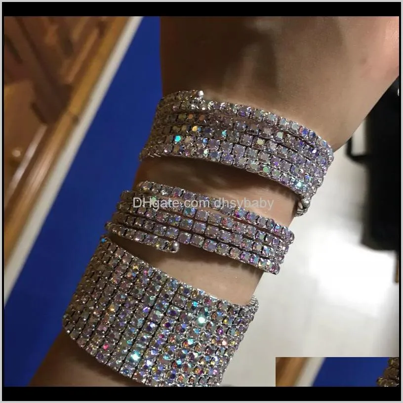 1-10 rows ab crystal rhinestone bracelet silver plated luxury bangle bracelets high quality bridal wedding party jewelry for woman
