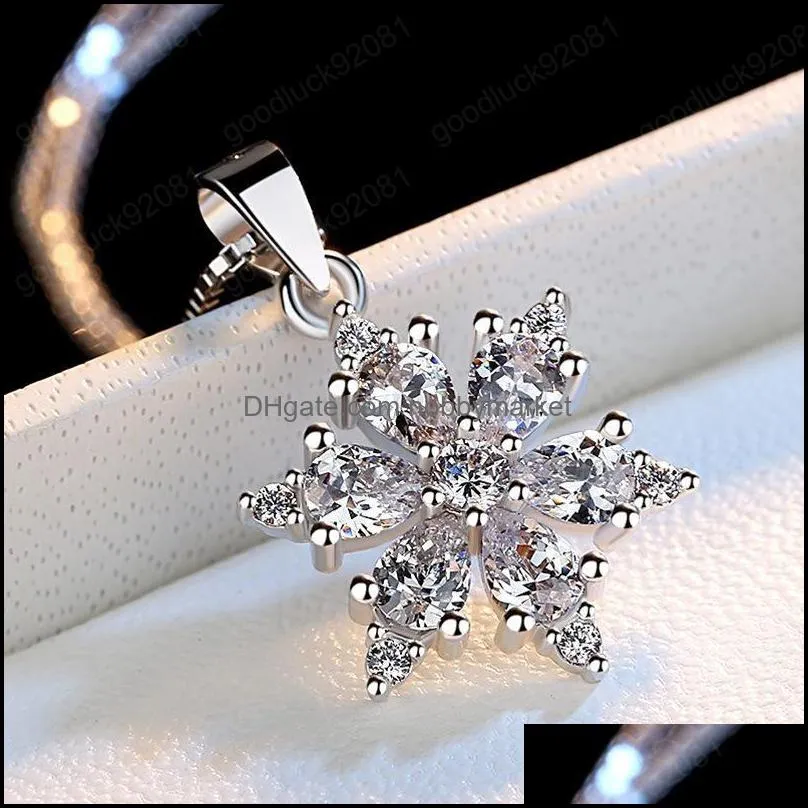 S925 Sterling Silver Pendant Necklace Lucky Snowflake Charms Necklaces Wholesale