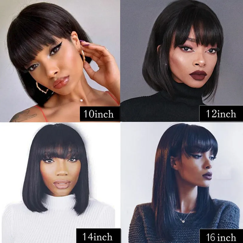 1B Capless Wigs For Sales With Bangs Bob Wig 8 16 Inches Straght