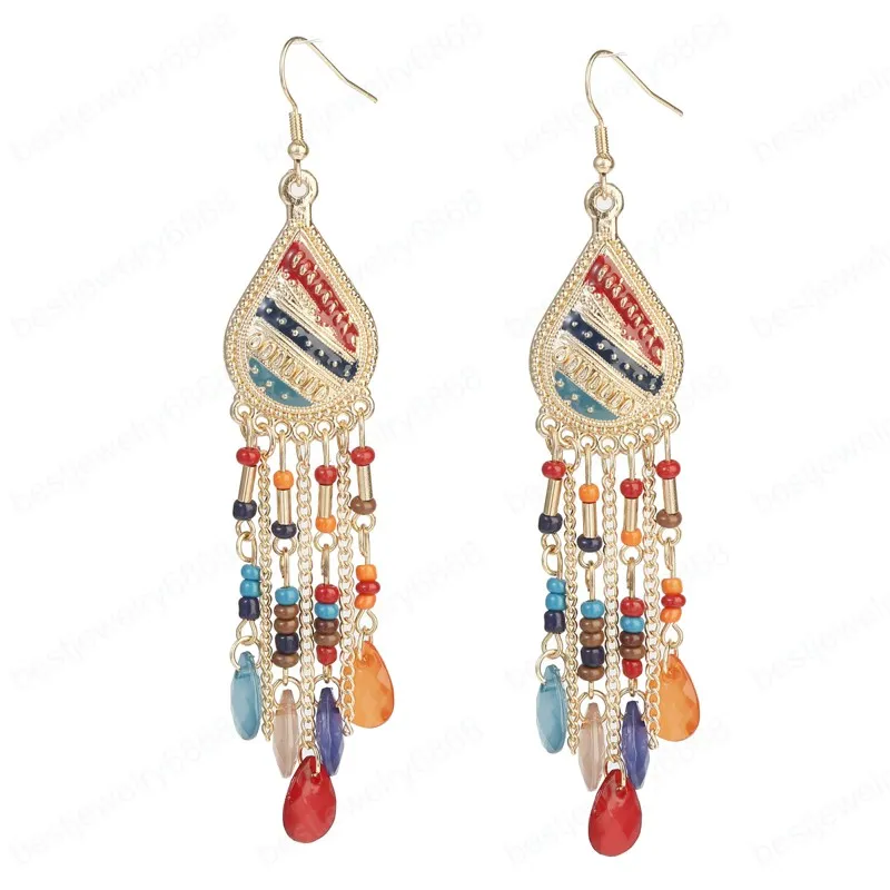 Classique ethnique bohème longues perles de cristal Corful dames boucles d'oreilles bijoux Orecchini mariage boucle d'oreille cintres