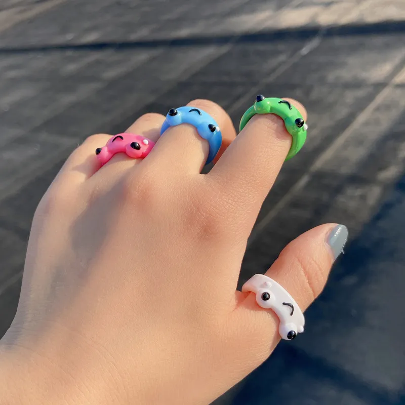 Fashion Cute Frog Ring Polymer Clay Resin Rings Animal For Women