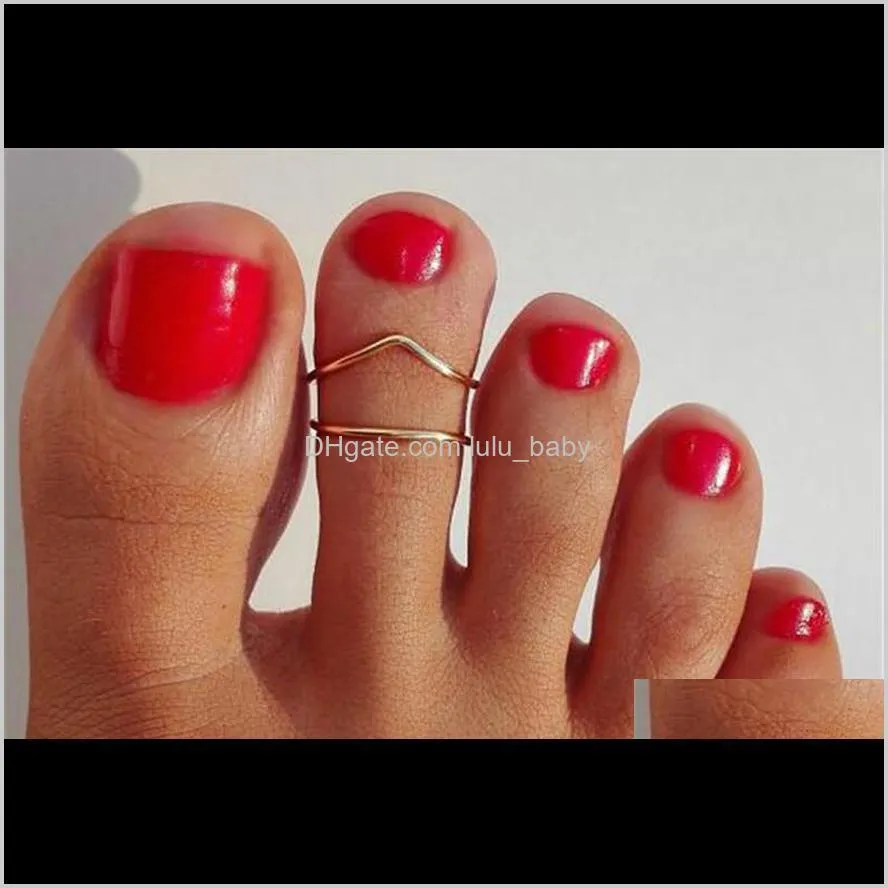 new vintage silver gold round v lady adjustable opening foot rings women fashion toe rings foot beach jewelry
