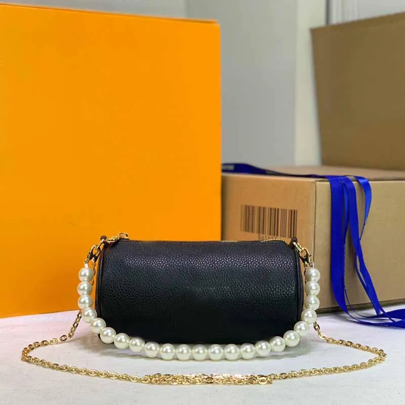 Mini Cylinder Bag Shoulder Bags Chain Purse Fashion Grain Genuine Leather Letter Printing Zipper Pearl Decoration Hardware Plain