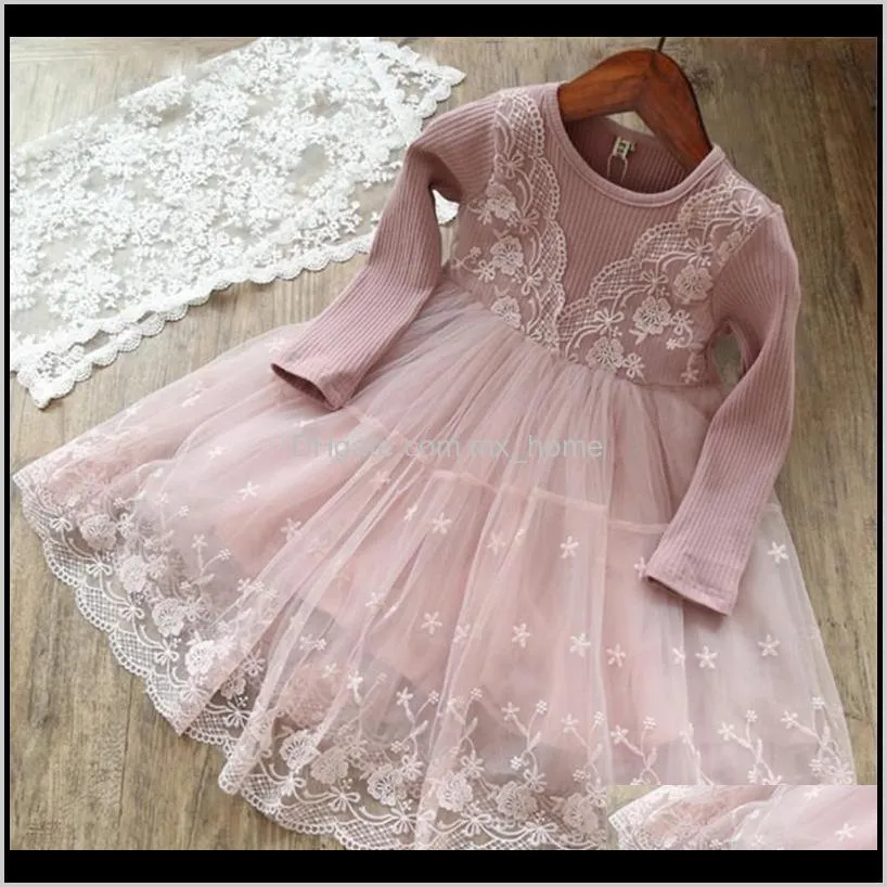 Bébé, maternité Drop Livraison 2021 3 4 5 6 7 8 ans robe de mariée beige pour bébé enfants robes de fleurs d'hiver filles vêtements de fête princesse Pag