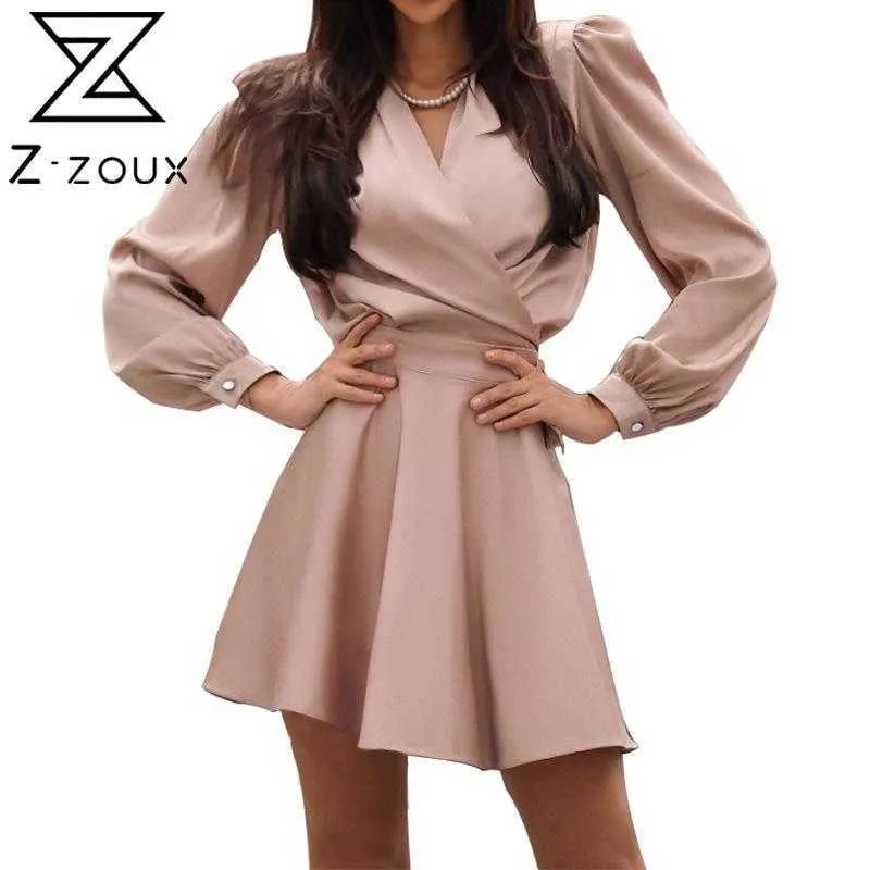 Vrouwen jurk lange mouwen V-hals vintage jurken plus size roze zwart sexy korte vrouw mode 210524