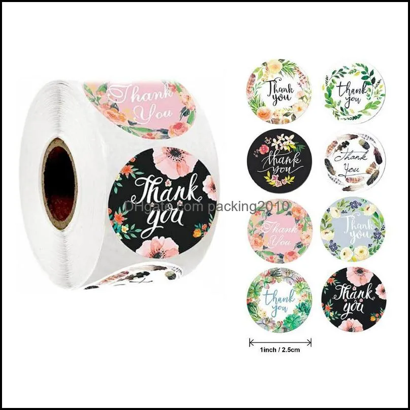 Wrap Event Festive Supplies Home Gardenwhatilife 500Pcs Wedding Birthday Party Festival Regali Adesivi sigillanti Fiore Grazie Stampa Diar