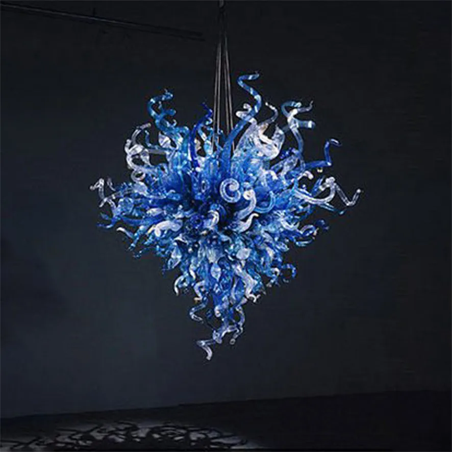 Contemporary Blue Color Lamps Hanging Lights Led Chandelier for Home Hand Blown Glass Chandeliers 24" X 32" Italian Style Energy Saving