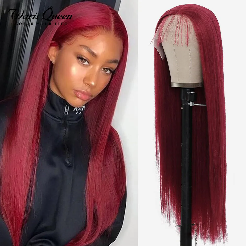 Peruca frontal de renda reta perucas sintéticas para mulheres negras Vermelho cosplay 26 polegada laço frontal peruca cabelo natural perruques dentelle