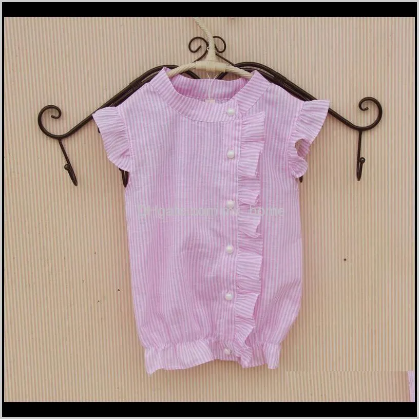 girls blouse summer cotton striped shirt casual blouse girl sleeveless button design shirts for teenager baby girl clothes 210305