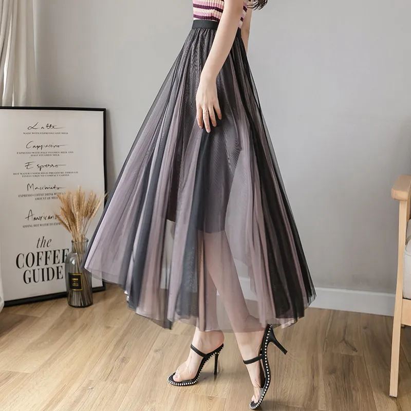 SANGTREE Women's Tulle Midi Skirt - A-Line Layered Mesh Tutu Skirt, Light Grey, Size XX-Large