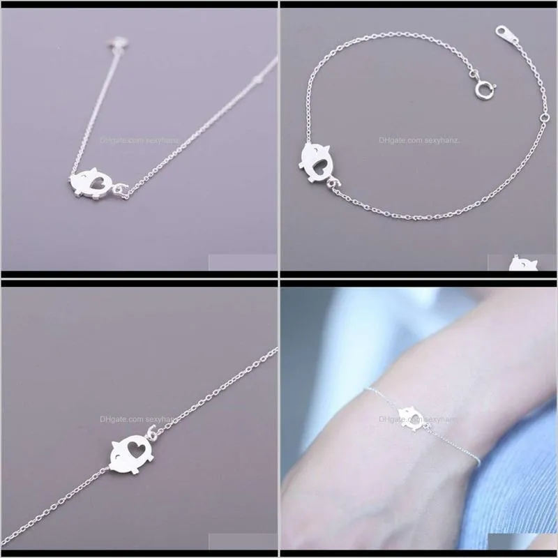feihong jewelry plated 925 silver hand drawn pig women`s temperament bracelet lovely hollowed out friend gift