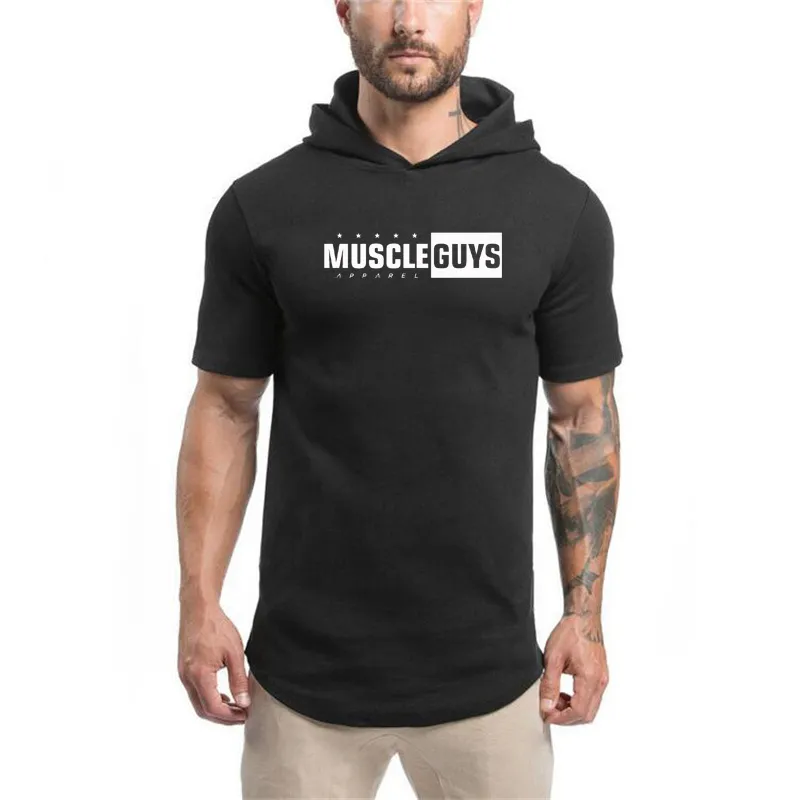 Marka Muscleguys odzież bluzy męskie z krótkim rękawem Koszulka siłownia Topy Bluzy Sportowa bluza treningowa Dres Cotton 210421