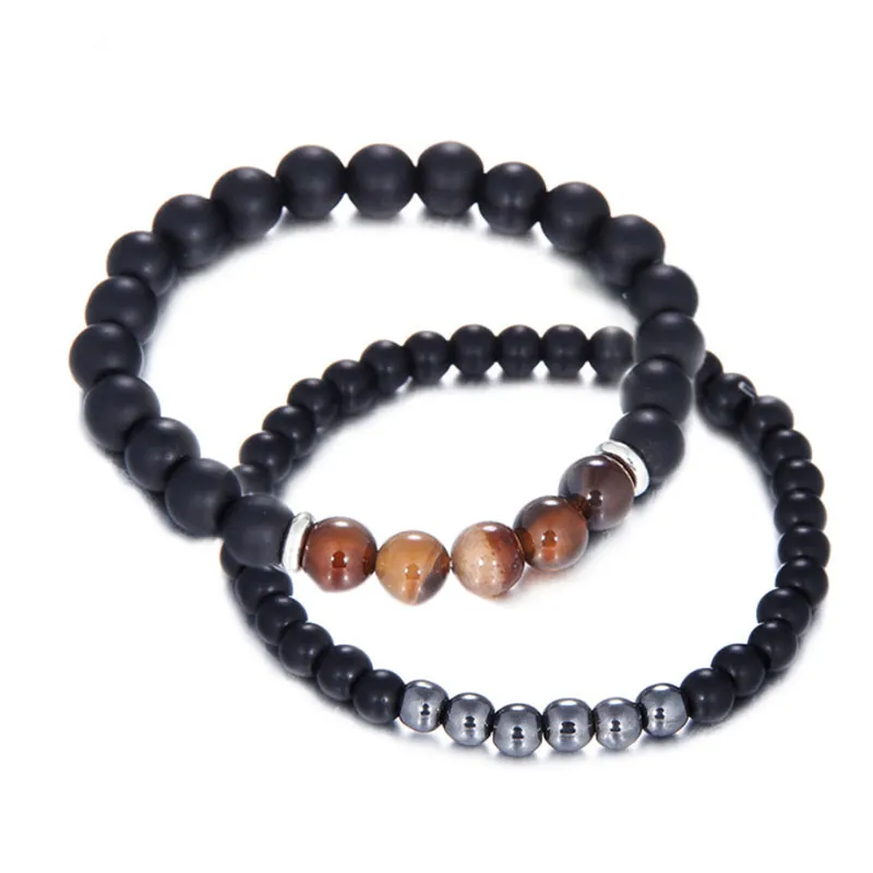 6mm 8mm 2 pièces/ensemble brins de pierre naturelle bracelets porte-bonheur pour hommes sport perlé mode fête décor bijoux