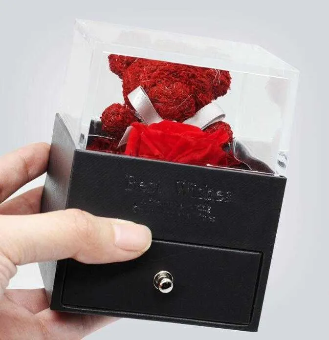 US STOCK Teddy bear flower jewelry box  rose valentine's day birthday gift