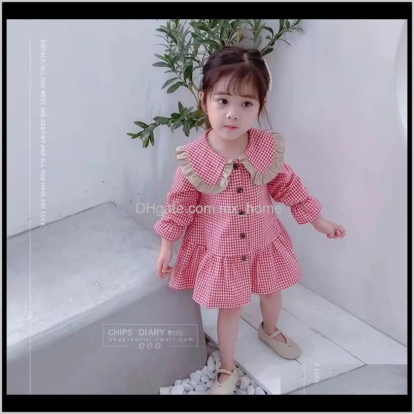 girls` dresses 0-6t spring korean style baby girls sweet floral long sleeve toddler kids summer turn-down collar casual princess es