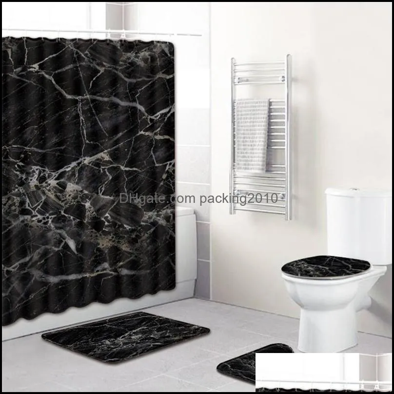 Bathroom Accessories Bathroom Washroom Art Marble Print Shower Curtain Anti-slip Mat Toilet Seat Set Creative Home Decor 4 Piece
