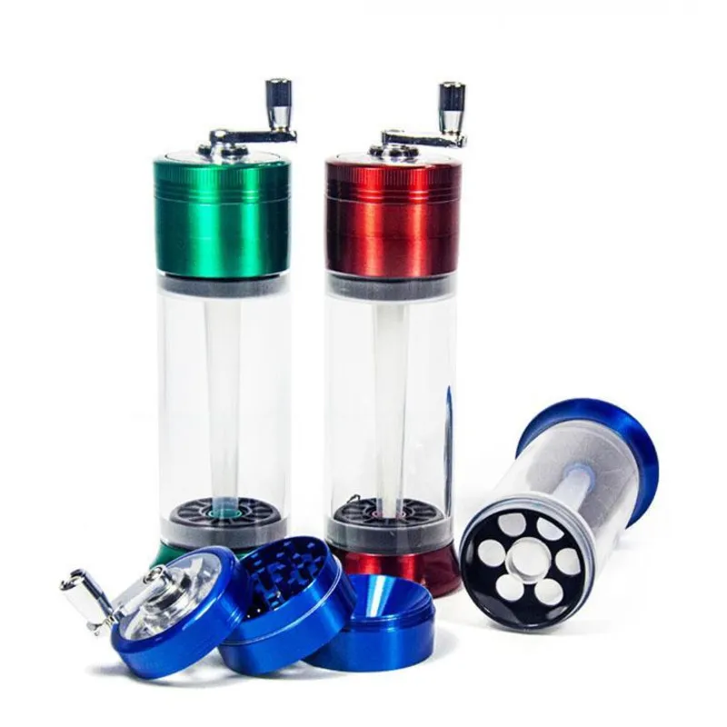 Zinc alloy hand cranked grinders plastic can 52mm manual cigarette integrated machine grinder