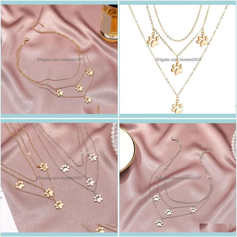 Multilayer Necklace Cute Animal Cat Foot Print Pendant For Women Alloy Chokers Fashion Jewelry Chains