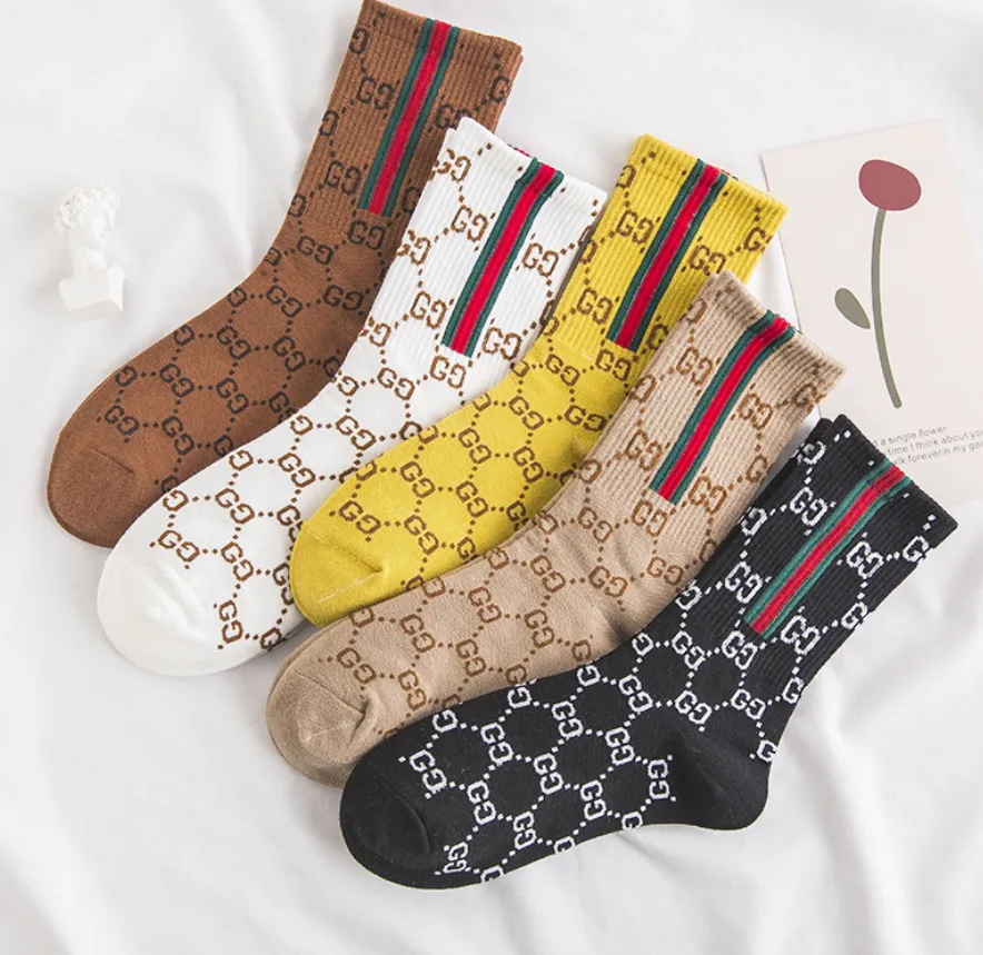 Hommes femmes chaussettes cinq paires maille lettre imprimé broderie coton homme basket-ball chaussette