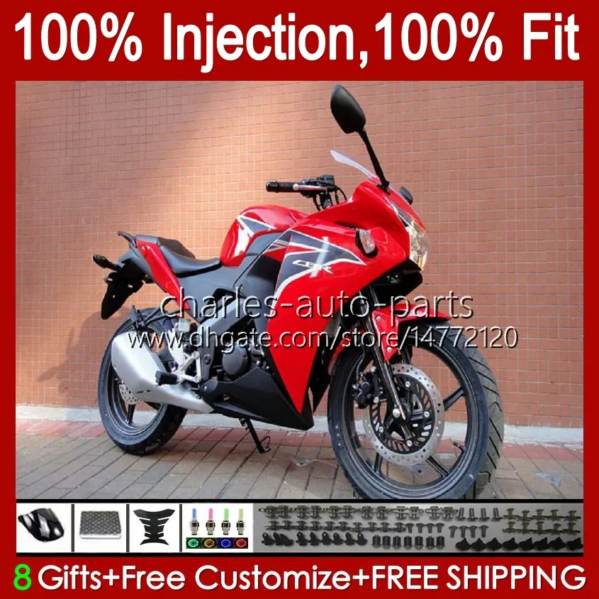 Spritzgussverkleidungen für HONDA CBR 250R 250 CBR250 R CC CBR250R MC41 Glanzrot 11 12 13 14 15 Kit 58No.62 CBR-250R 250CC CBR-250 2011 2012 2013 2014 2015 OEM-Karosserie