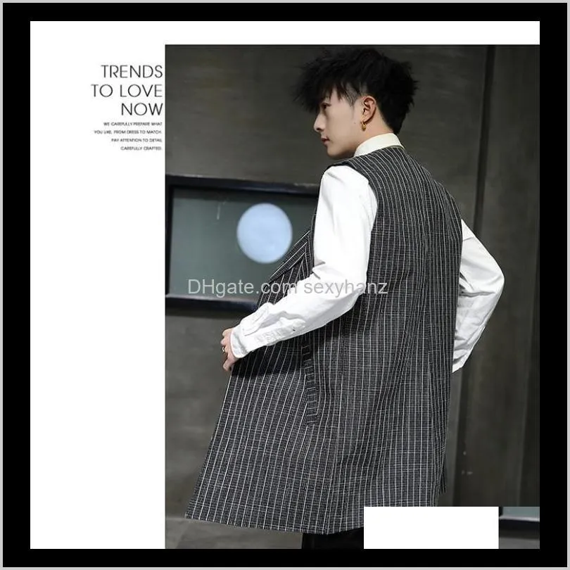 spring and summer men`s sleeveless waistcoat hair stylist long windbreaker men korean slim thin handsome vest coat