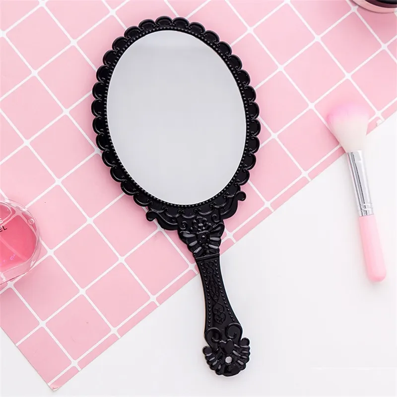 Vintage Pattern Handle Makeup Mirror Bronze Rose Gold Pink Black Color Personal Cosmetic Mirror