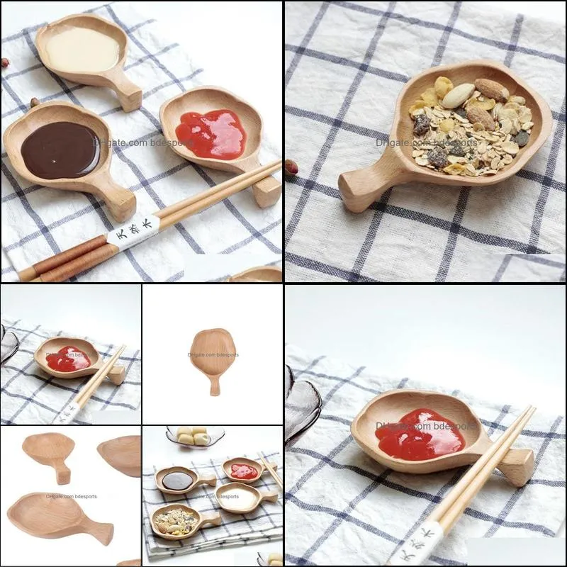 Flower Shape Wooden Seasoning Condiment Flavor Food Sauce Dish Plate for Party Kitchen Home F20174060