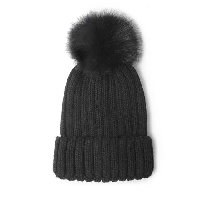 Marque femmes hiver tricot chapeau Pure laine vierge fourrure de renard mode fille doux chaud chapeau hap01a273s