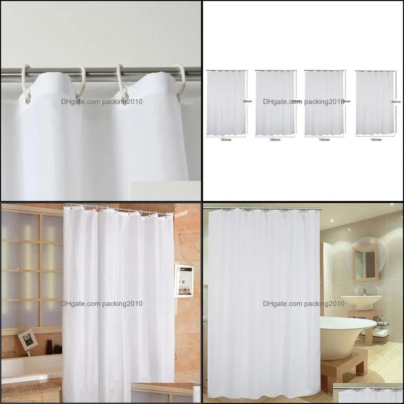 Waterproof White Extra Long Bath Curtain Plain Extra Wide Shower Curtain Washable With Hooks Ring