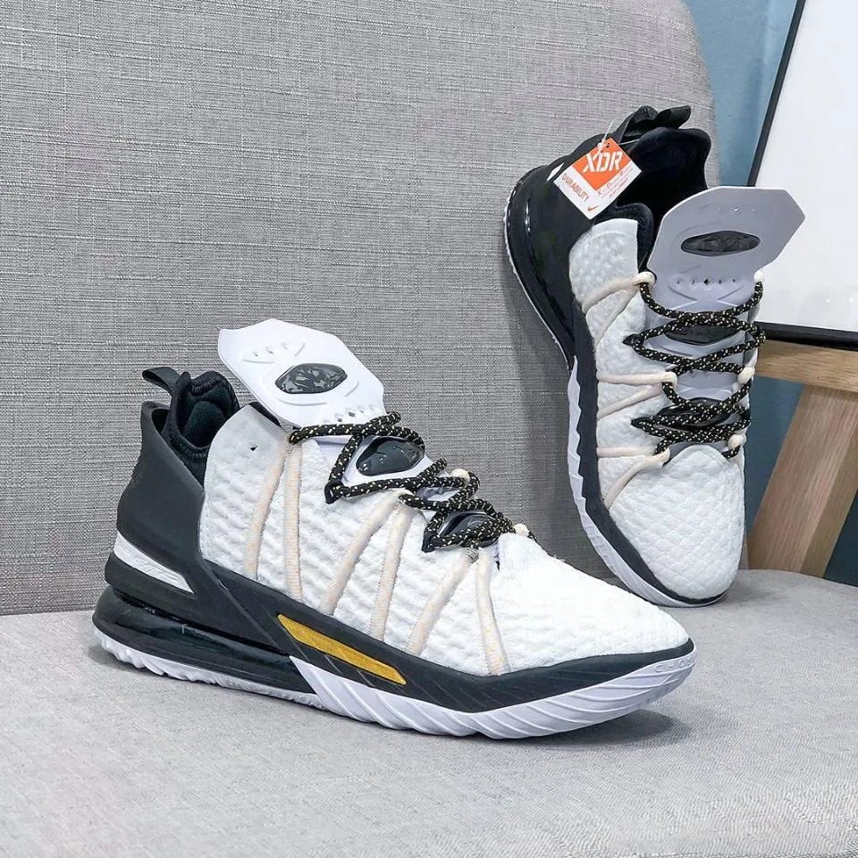 LeBron James 18 Blanco Negro Amarillo Zapatos de baloncesto para niños Broken Tamaño40-46