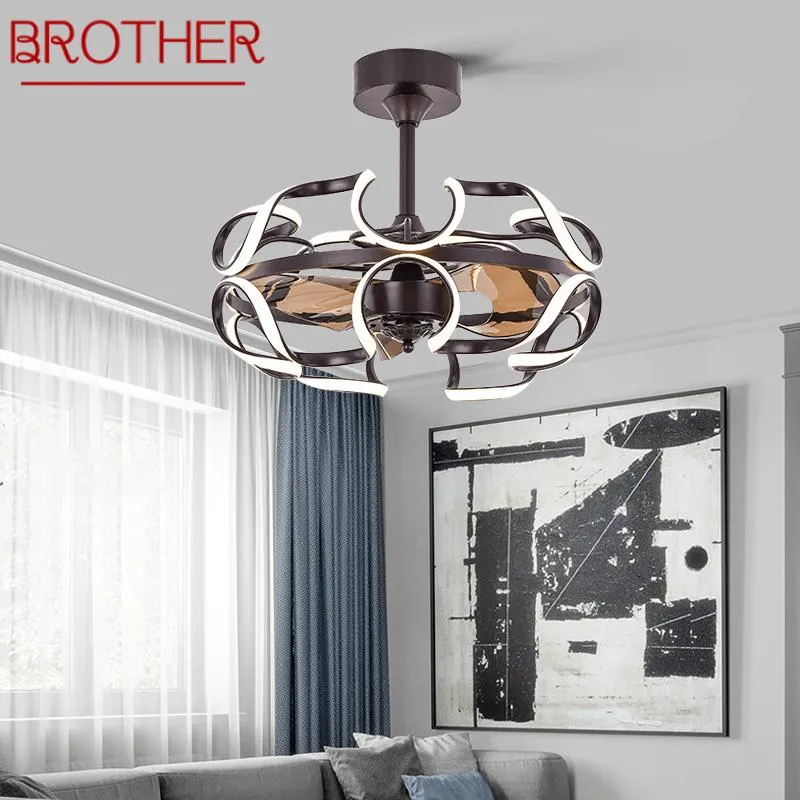 Ventilateurs de plafond Ventilateur BROTHER avec lumière et contrôle Café Inverser l'éclairage Décoratif moderne pour la maison Salle à manger Chambre Restaurant