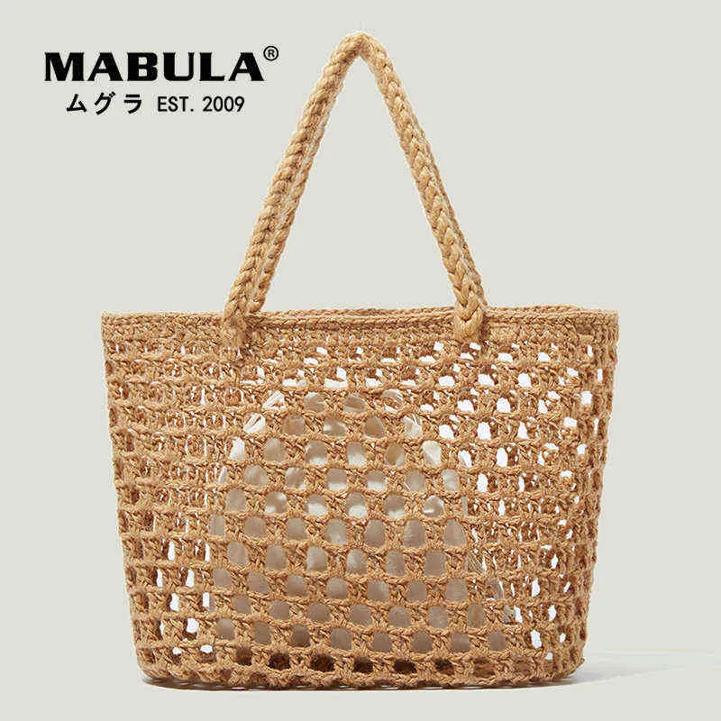 Borse per la spesa Mabula Casual Vacanza Estate Paglia Spiaggia Donna Intrecciata a mano Scava fuori Secchio Borse tessute femminili Borsa shopper 220303