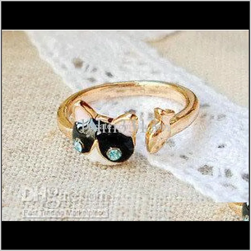 2015 fashion jewelry cute blue rhinestone cat ring adjustable alloy rings korea fr. bague enamel animal