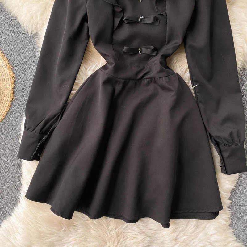 chinese dress ladies Evry | Black Lace Long-Sleeve Mini Dress with Oversized Satin Bow