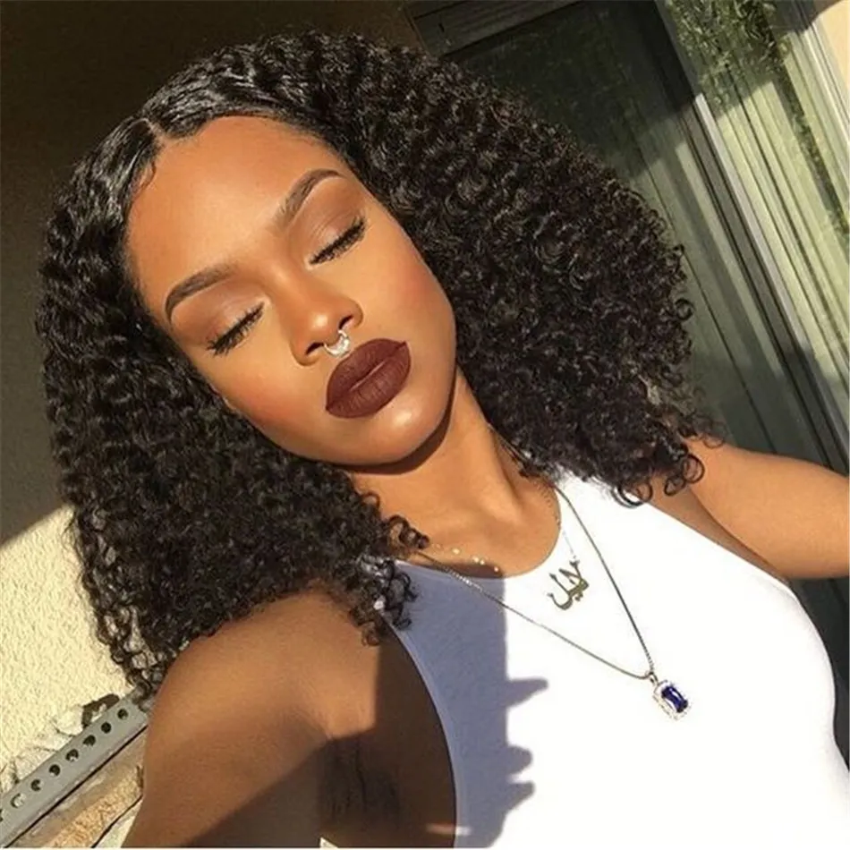 Cambodian Afro Kinky Curly Human Hair Lace Front Wigs with Baby Hair Natural Color Remy Wig for Black Women