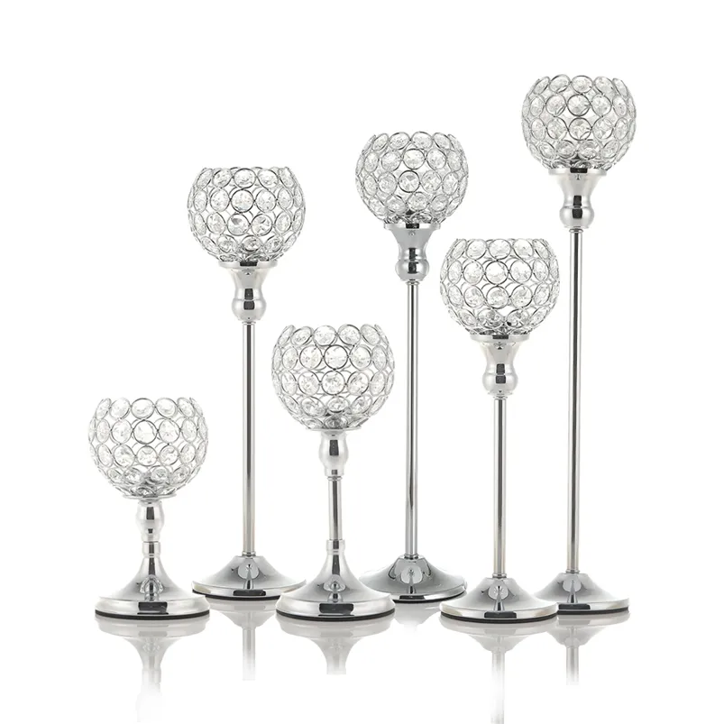 Wocadle Crystal Tealight Candle Holders Kaffe Matbord Centerpieces Metal Candlesticks Stand Bröllopsdekoration för hem 210722