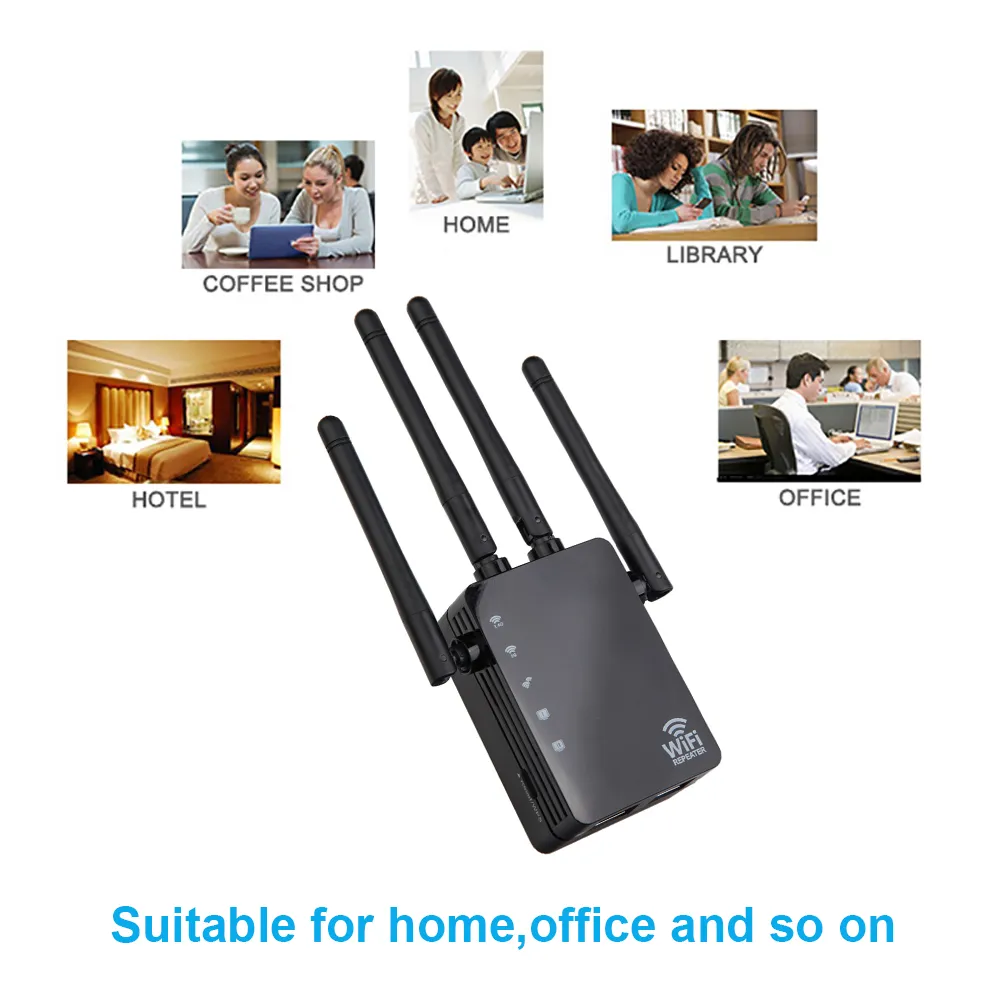 Wireless WiFi Repeater Router 1200 Mbps Dual-Band 2.4/5G 4antenna Wi-Fi Range Extender Wi Fi Routers Home Network Supplies