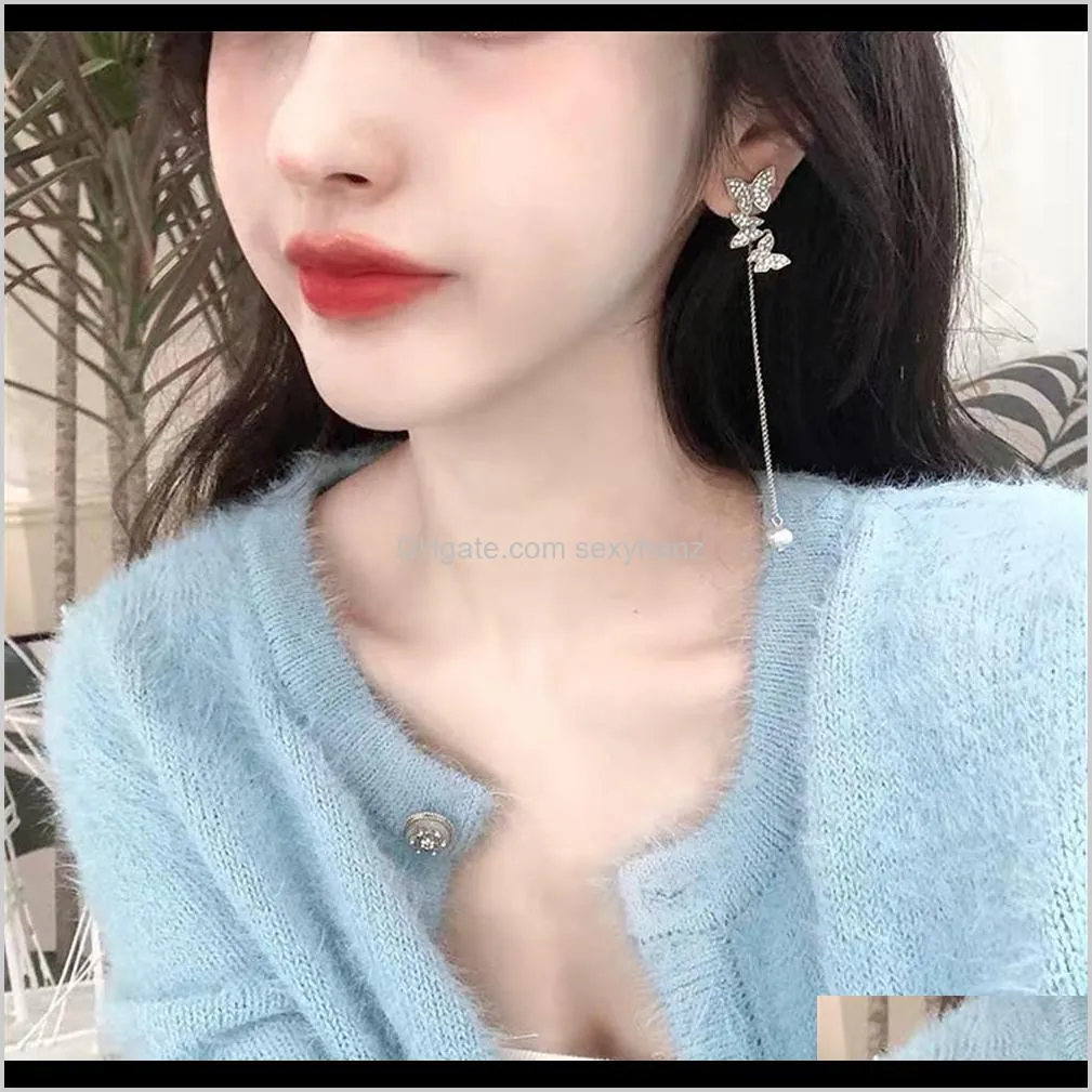 2021 beautiful four leaf clover butterfly tassel dangle long earrings with diamonds 18k gold s925 silver for van women&girls wedding valentine`s day jewelry