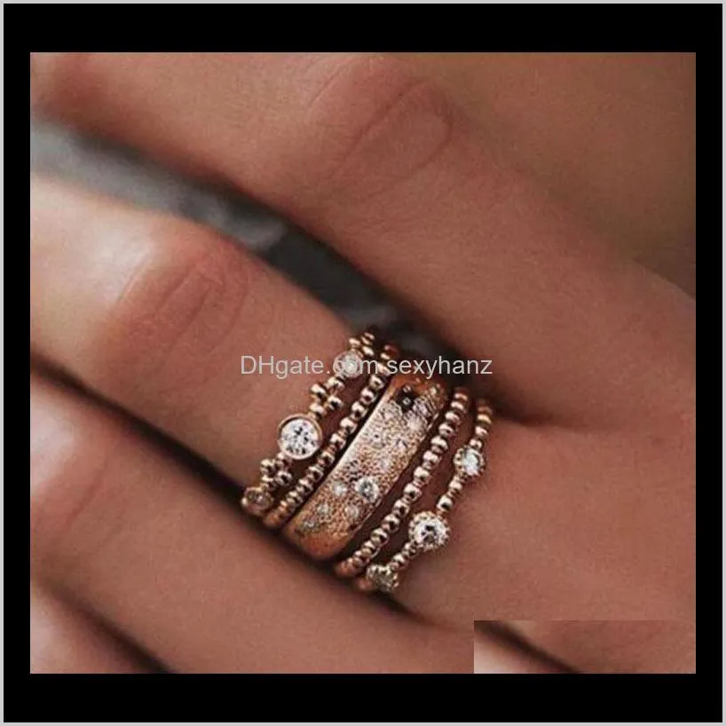 Verkaufen 5 teile/satz Kristall Set Auger Gewinde Band Rose Gold Überzogene Legierung Frauen Mode Finger Hand Ringe Liebhaber Hochzeit Schmuck Nzi7L Ew6Pk