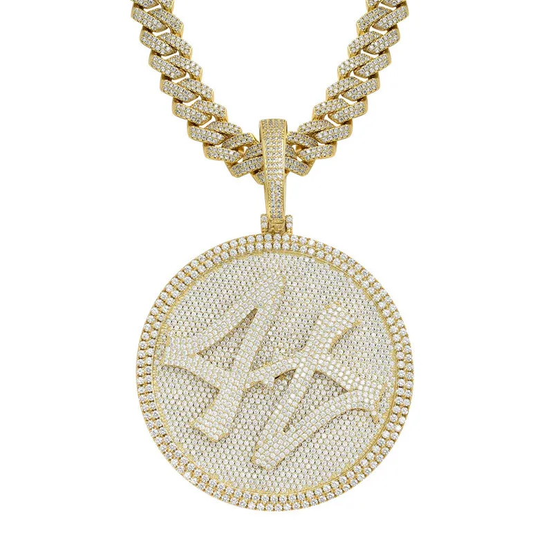 Grande taille glacé Spinner rond 44 médaillon pendentif 12mm 20 Hip Hop chaîne cubaine collier pour hommes cadeau livraison directe X0509
