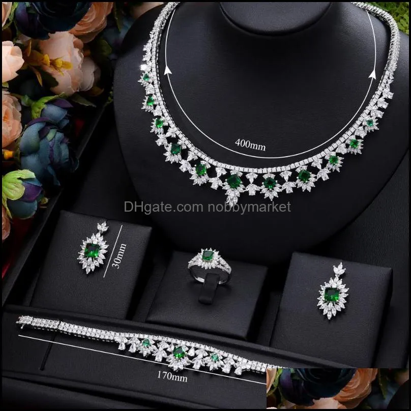 Earrings & Necklace GODKI Fashion Sweet Shiny Luxury Gorgeous Green CZ Jewelry Set Women Wedding Sparkly Accessories