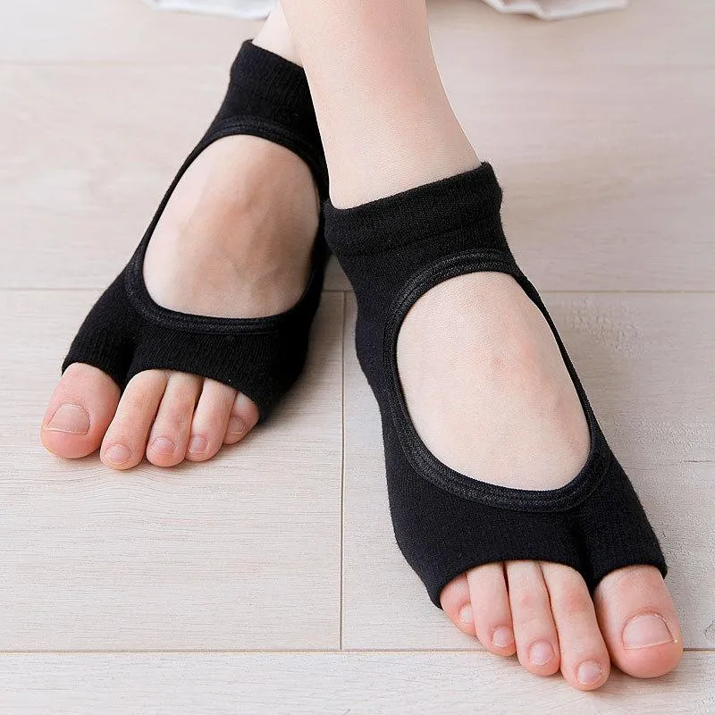 Chaussettes de sport à bout fendu, Yoga, coton peigné, dos nu, bas à doigts ouverts pour danser, Compression demi-Pilates