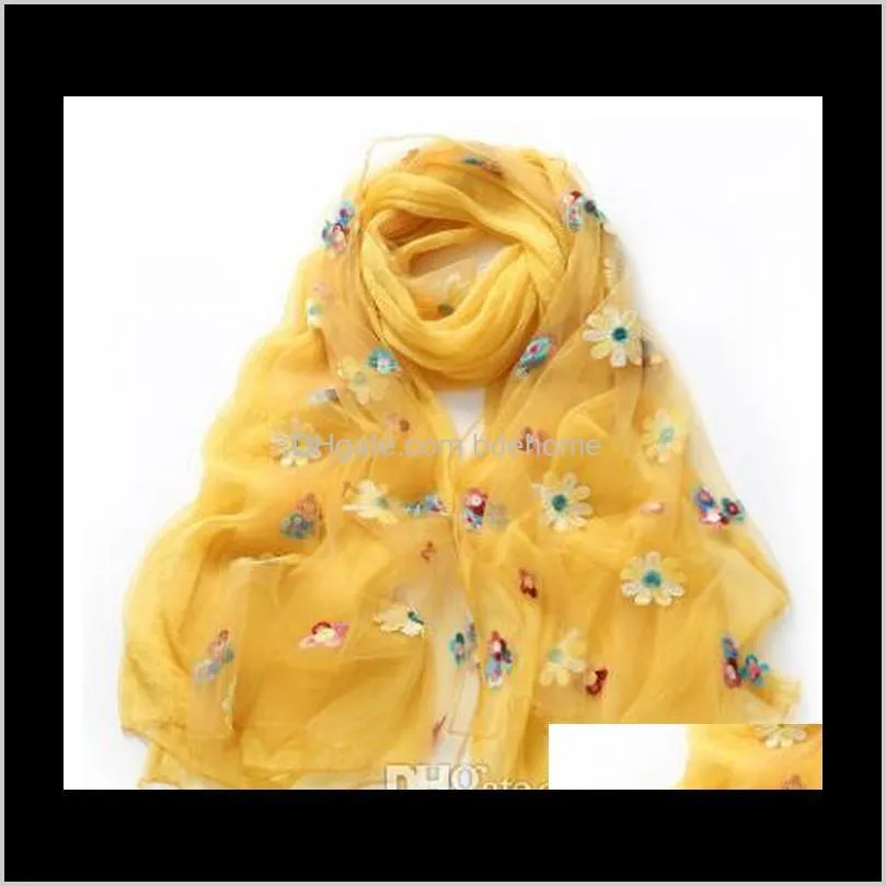 women scarf chiffon flower embroidery shawl scarf hijab wrap headband ladies muslim hijabs scarf gb249
