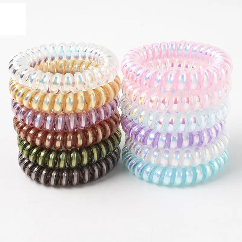 Women Girl Rubber Hair Rope Elastic Hairbands Headband Spiral Shape Coil HairTies Headwear Telephone Wire Line HairAccessories LLS425-WLL