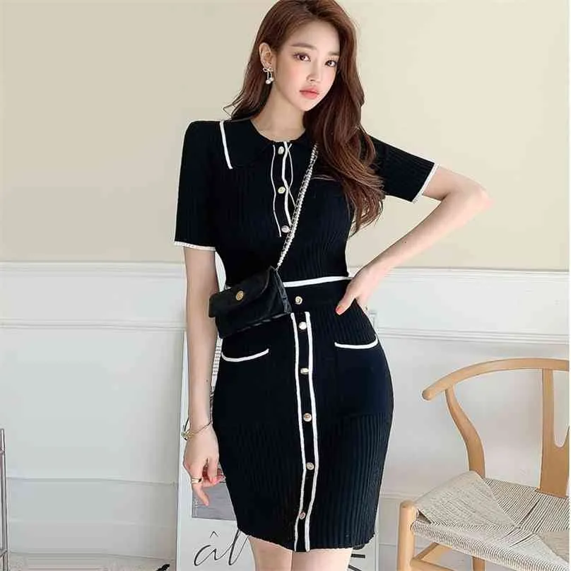 Knitted Suit Dress Korean Ladies Black Short Sleeve Office Sheath  Knee-Length Cotton Dress from Dhgate Basic & Casual Dresses - price 50.44