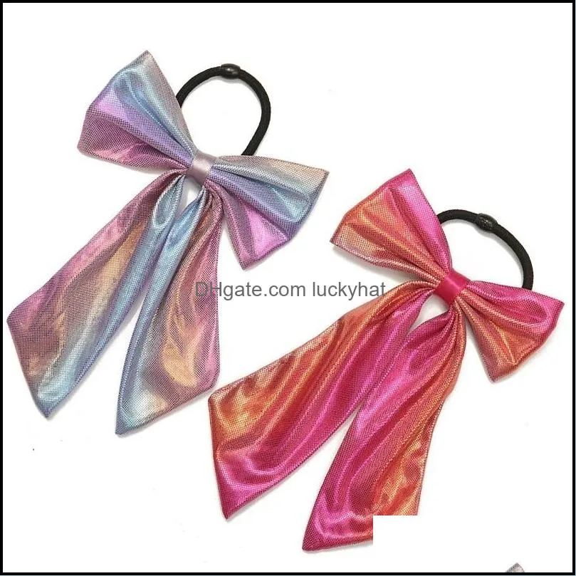 2Pcs Ribbow Bow Laser Elastic Scrunchies Rubber Head Rope Tie For Girls Headwear Women Hair Accessories Children Candy Color